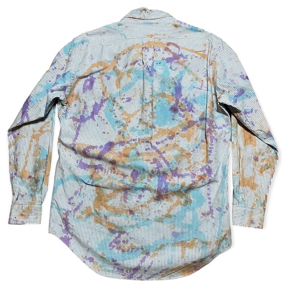 Ralph Lauren Men’s Classic Fit Pinstripe Paint Splattered Button Down Shirt Sz S - Picture 4 of 14
